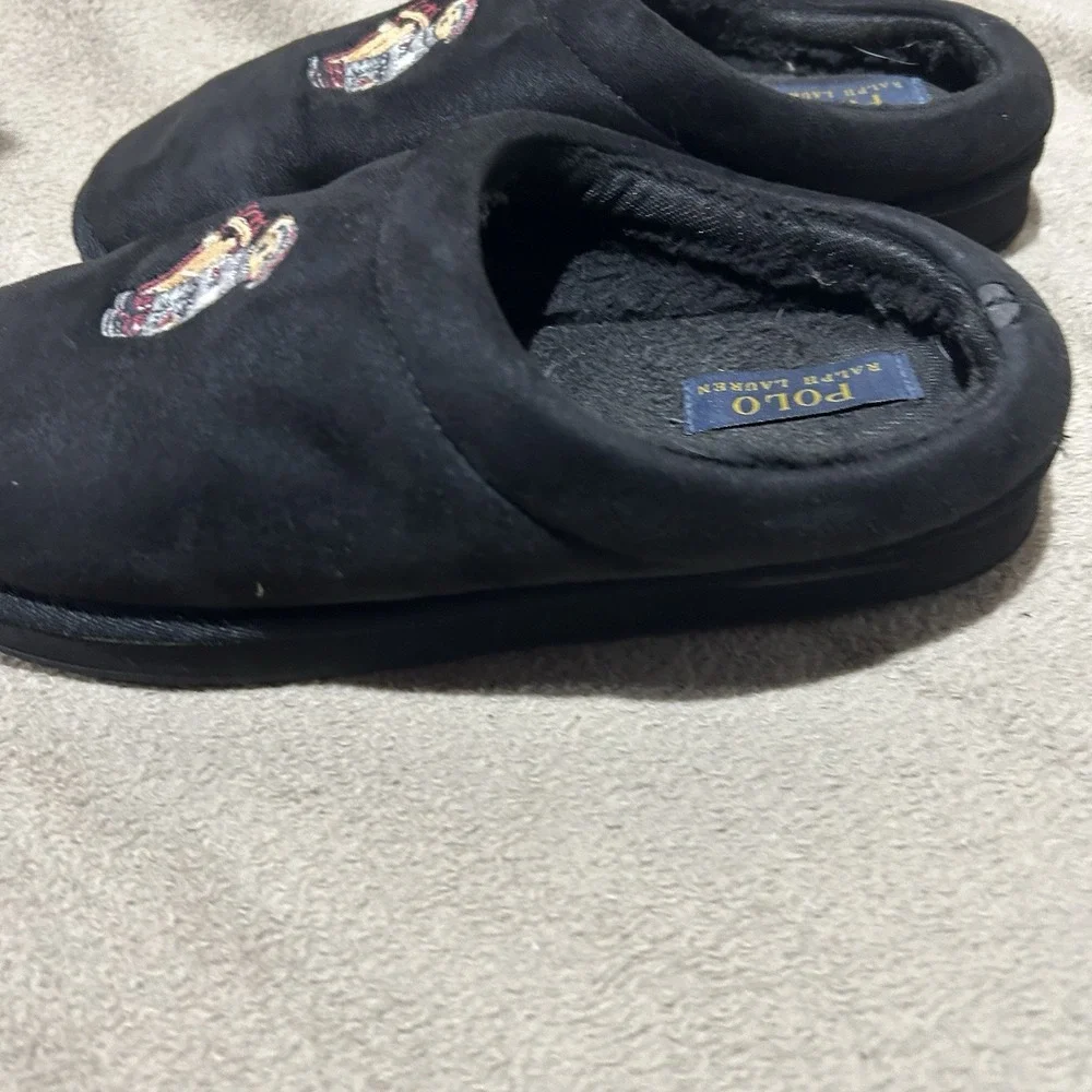Polo Ralph Lauren Ski Bear Slippers Mens Size 8 Black Sled Scuff Faux Shearling